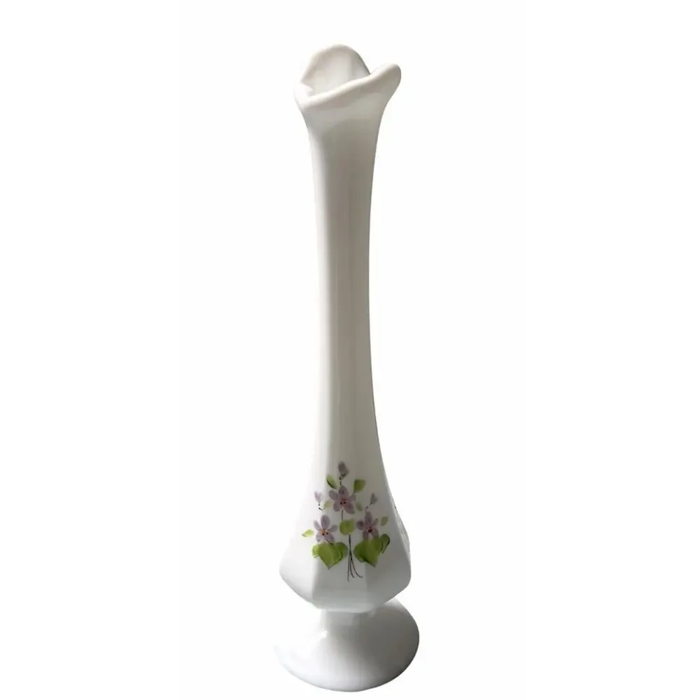 Vintage Hand-Painted Bud Vase Artist Signed White Violets 3625-66